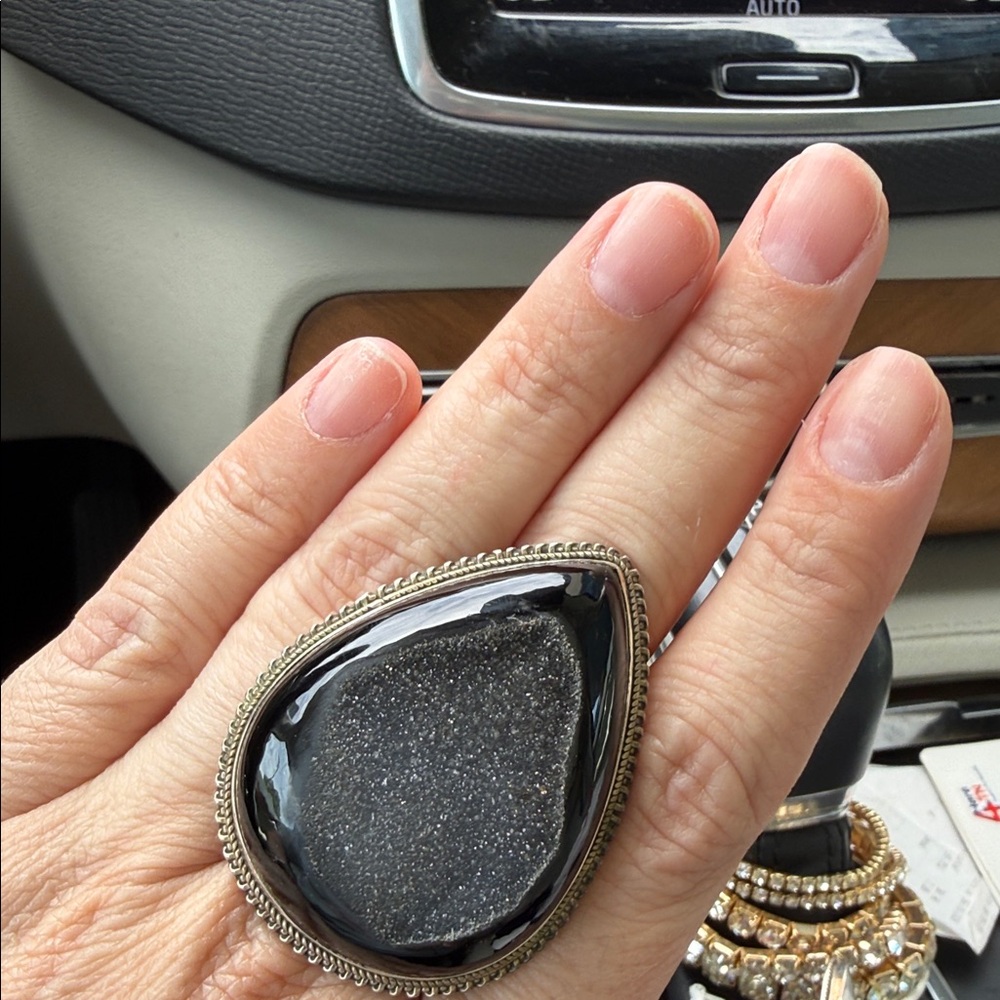 Large Black Teardrop Druzy Statement Ring